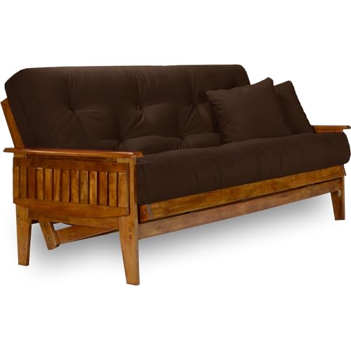 Solid Hardwood Full Size Futon Set with 8-Inch Mattress and Tray Arms