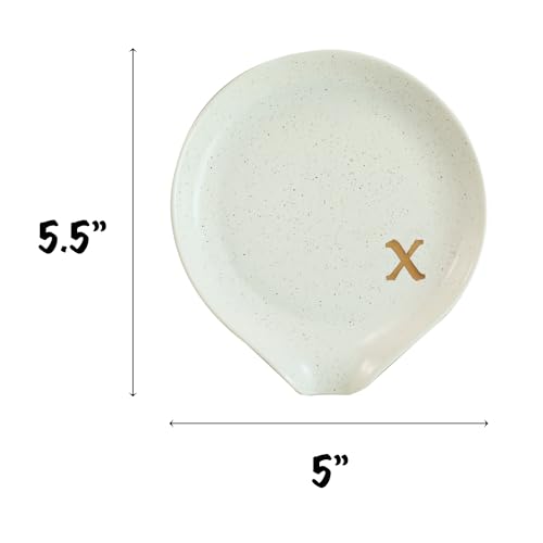 COLLECTIVE HOME Large Ceramic Spoon Rest with Gold Text - 5 x 5.5 in