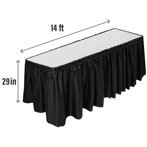 2 Pack Disposable Plastic Table Skirts, Black 29-inch x 14 ft