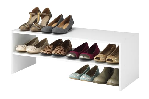 Stackable 2-Shelf Storage Organizer, 31-Inch Extra Wide Shoe Rack, White