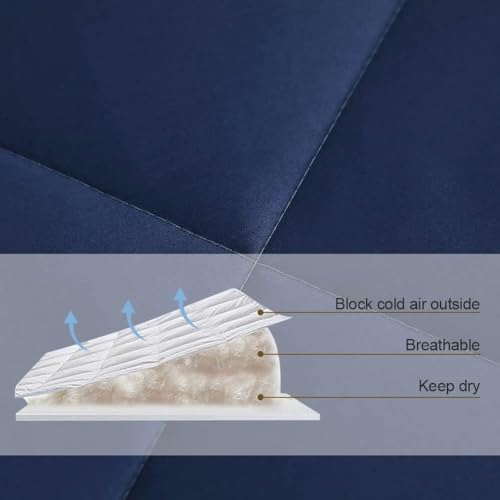 Lightweight Reversible Twin Comforter - 100% Cotton, All Seasons, Navy Blue