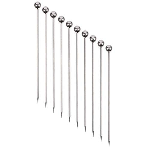 Silver Round Bead Stainless Steel Cocktail Picks 50 Pieces - 4.3 Inch Bar Utensils
