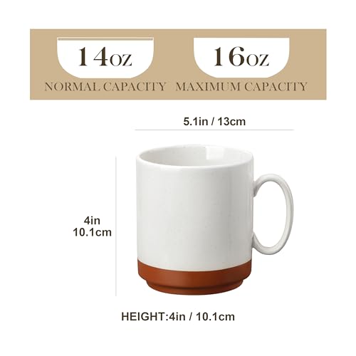 MALACASA 16oz Ceramic Coffee Mug Set of 4 - Straight Khaki White, Durable & Stackable