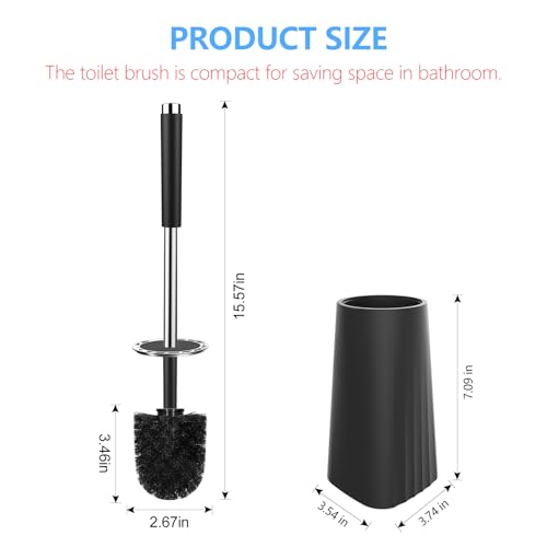 Compact Toilet Bowl Brush and Holder Set with Stainless Steel Handle
