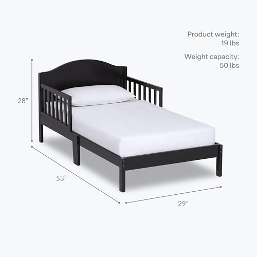 Solid Pinewood Toddler Bed Frame with Safety Rails & Arched Panel - Black