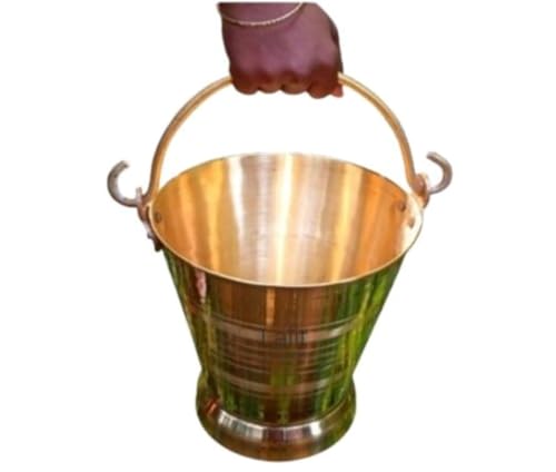 Lalit Kishori Brass Pail Set - Golden Heavy Gauge Pooja & Serving Buckets, 2, 5 & 10L Combo