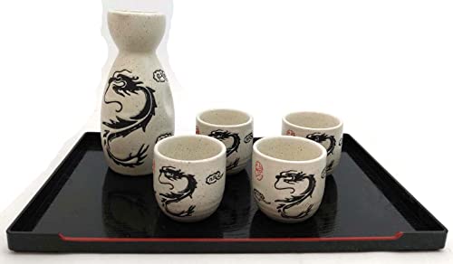 JapanBargain Porcelain Sake Set 5 oz White Dragon Design Microwave Safe