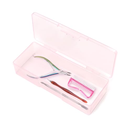 Pink Transparent Nail Art Storage Box for Manicure Tools - Rolabling