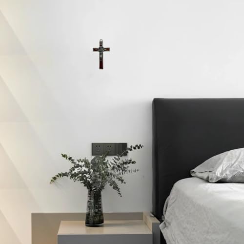 St. Benedict Metal Wall Cross - 5-Inch Antique Silver Enamel Crucifix