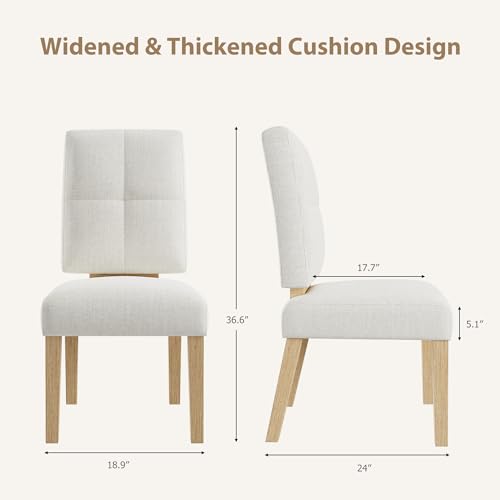 Modern Farmhouse Solid Wood Dining Chairs, Upholstered Set of 4