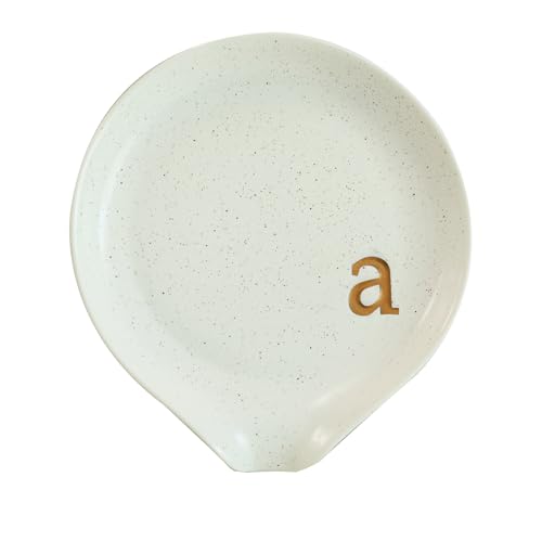 COLLECTIVE HOME Large Ceramic Spoon Rest with Gold Text - 5 x 5.5 in