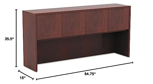 4-Compartment Office Hutch with Doors, Medium Cherry Woodgrain Laminate