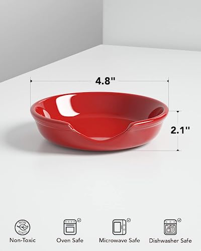LE TAUCI Christmas Red Ceramic Spoon Rest - Set of 4, 4.8 Inch Holiday Kitchen Decor