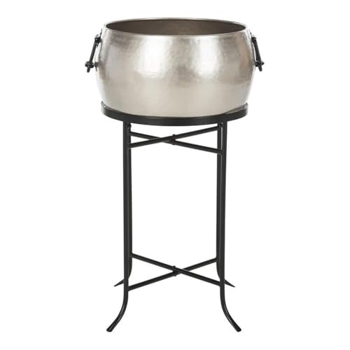 SAFAVIEH Outdoor Metal Plant Stand 30 Inch Pewter & Black