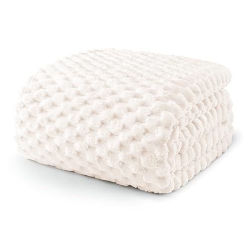 Cozy 3D Fleece Twin Size Blanket - Extra Soft Plush Ivory, 60x80