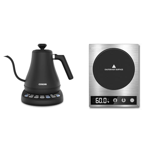 COSORI 5-Temp Gooseneck Kettle with Mug Warmer - Black, Digital Temperature Presets