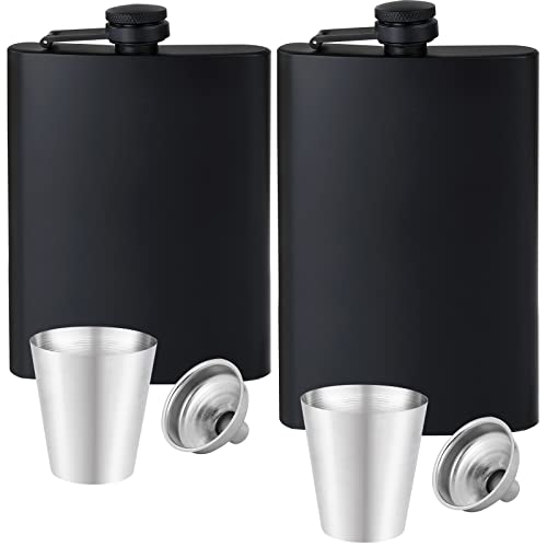 GADIEDIE 12oz + 8oz Stainless Steel Liquor Flasks Set with 2 Cups, Matte Black Leakproof Design, Wedding & Outdoor Gift