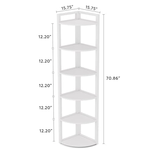 6-Tier Corner Bookshelf, 71-Inch Tall Modern Storage Display Stand (White)