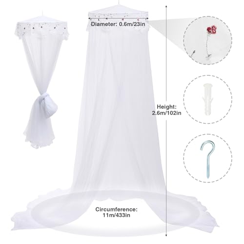 Princess Bed Canopy Net, Round Lace Dome Curtain for Single to King Beds
