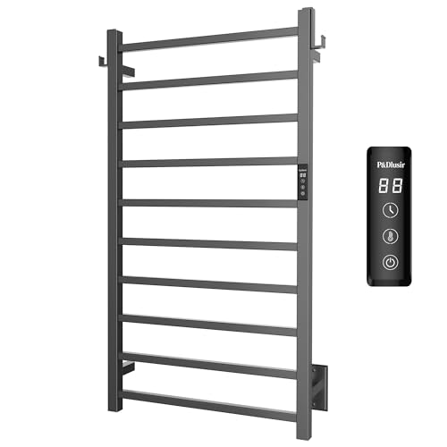 10-Bar Electric Towel Warmer, Matte Black Stainless Steel Heated Rack