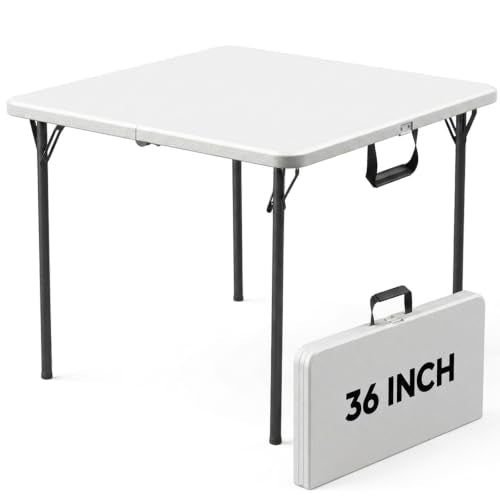 36" Folding Square Table, Portable Camping Picnic Table with Carry Handle