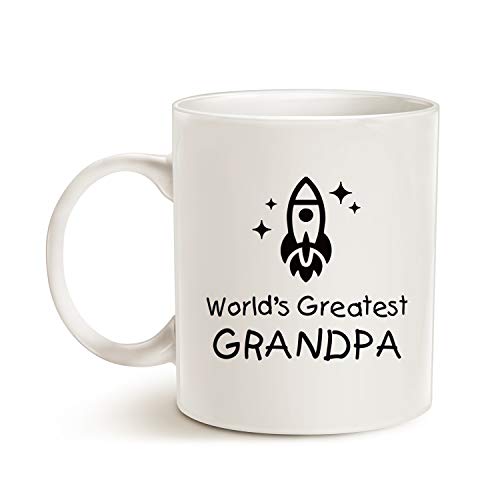 MAUAG Christmas Gifts Grandpa Coffee Mug 11oz - Worlds Greatest Grandpa Rocket Ship Cup - Variation 17