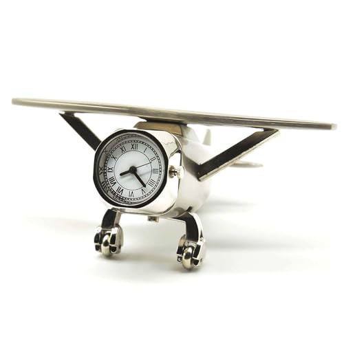 Vintage Airplane Desk Clock, Metal Analog Table Clock with Silent Movement