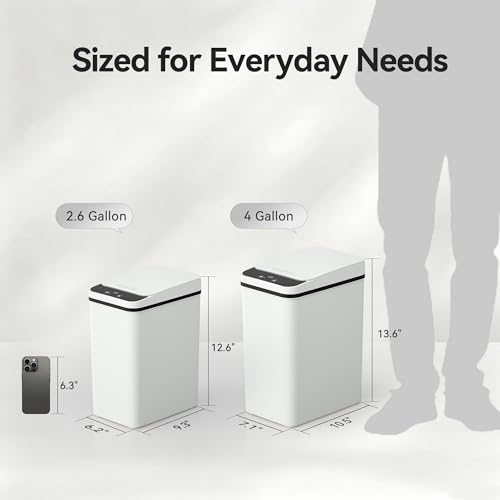 Smart Touchless Bathroom Garbage Can with Lid 2.6 Gallon Slim Waterproof