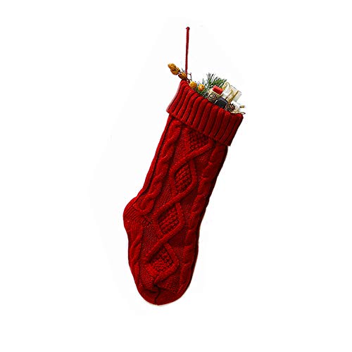 Cable Knit Christmas Stocking 18 Inch - Burgundy Holiday Fireplace Decor