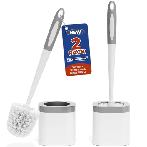 Holaloha Toilet Brush and Holder Set 2 Pack White Compact Deep Cleaning