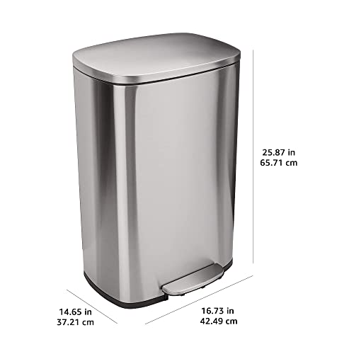 Large Stainless Steel Trash Can, 13.2 Gallon Rectangular Step Bin with Soft-Close Lid