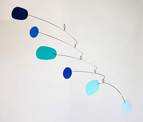 Blue Kinetic Art Mobile - 22-Inch Handmade Metal Hanging Sculpture
