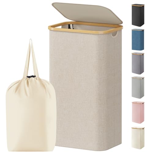 Lifewit 100L Laundry Basket with Lid & Removable Bag, Beige