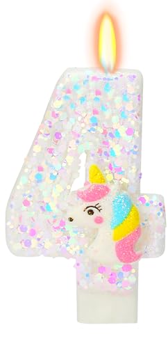 Number 4 Birthday Candle - Unicorn Party Cake Topper