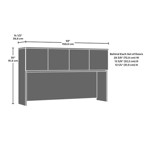 60-Inch Desk Hutch with Storage Cabinets and Open Workspace, Brown Wood