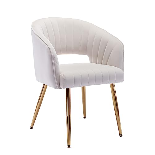 Modern Velvet Upholstered Accent Chair with Gold Legs, Cream