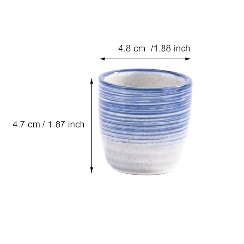 Japanese Porcelain Sake Cup Set of 4 - Blue & White Striped Tasting Cups, Traditional Ceramic Drinkware