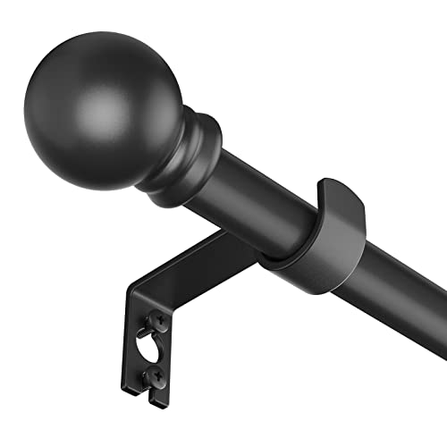 Adjustable Black Curtain Rod Set 32 to 46 Inch with Decorative Finials