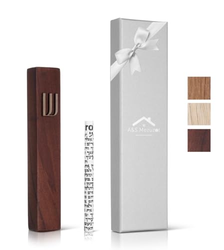 7-Inch Wooden Mezuzah Case for Door - Modern Peel and Stick Jewish Decor