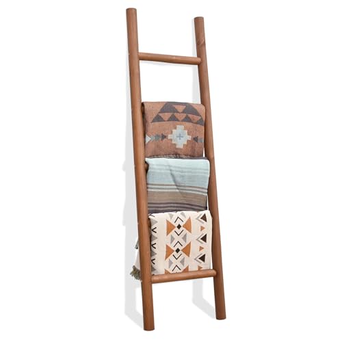 57-Inch Rustic Solid Wood Blanket Ladder, Decorative Farmhouse Towel Rack