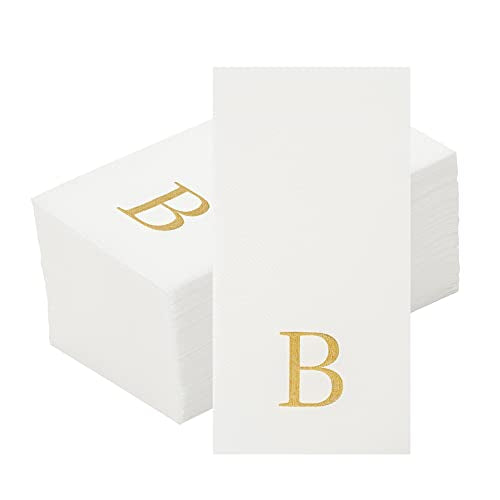 Monogrammed Gold Letter B Linen-Feel Paper Guest Towels - 50 Pack