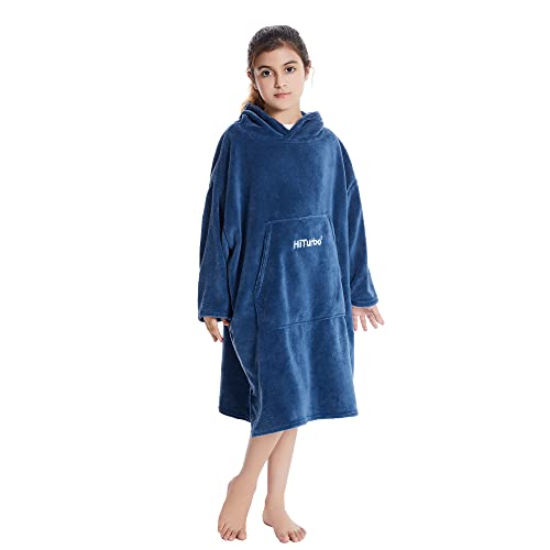 Kids Hooded Changing Poncho - Plush Fleece Surf Robe for Boys and Girls 5-12Y