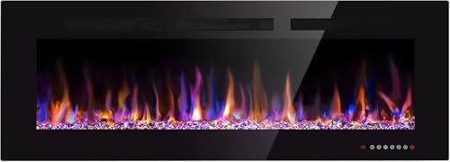 50-Inch Recessed and Wall-Mounted Electric Fireplace Heater with LED Flames