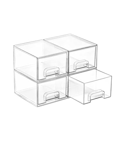 Vtopmart 4 Pack Small Clear Stackable Storage Drawers, Fits Narrow