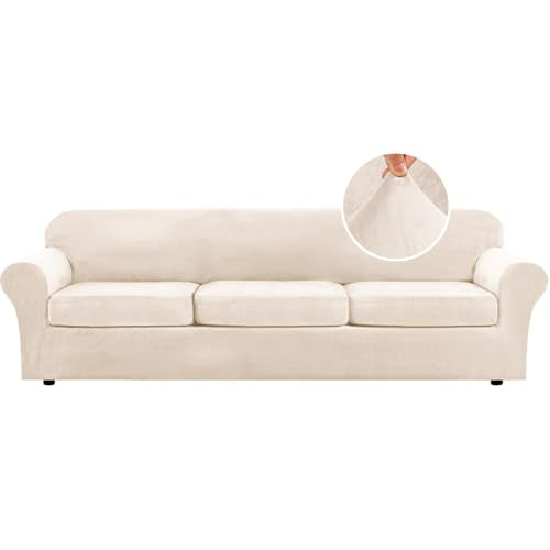 Extra Large Velvet Plush Sofa Slipcover - 4 Piece Furniture Protector