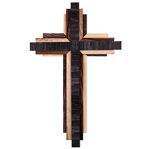 Rustic 3D Wooden Wall Cross, Triple Layered Reclaimed Wood Hanging Decor