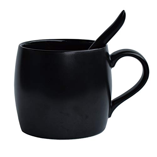 Bosmarlin 14oz Ceramic Coffee Mug with Spoon - Matte Black, Dishwasher & Microwave Safe