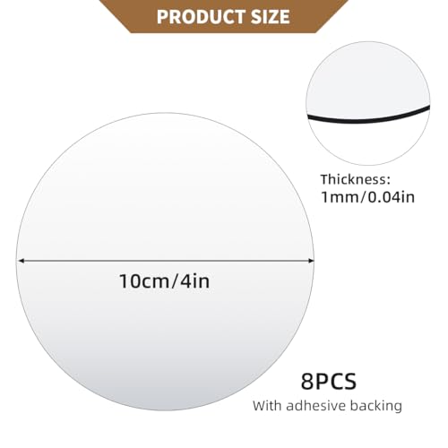 8 Pack Acrylic Round Wall Mirrors, 4-Inch Self-Adhesive Circle Mirror Tiles