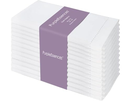 18x18 Inch Cotton Cloth Napkins - Set of 12 Washable White Dinner Napkins