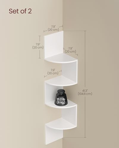 4-Tier Wall-Mounted Corner Floating Shelves, Set of 2, Cloud White